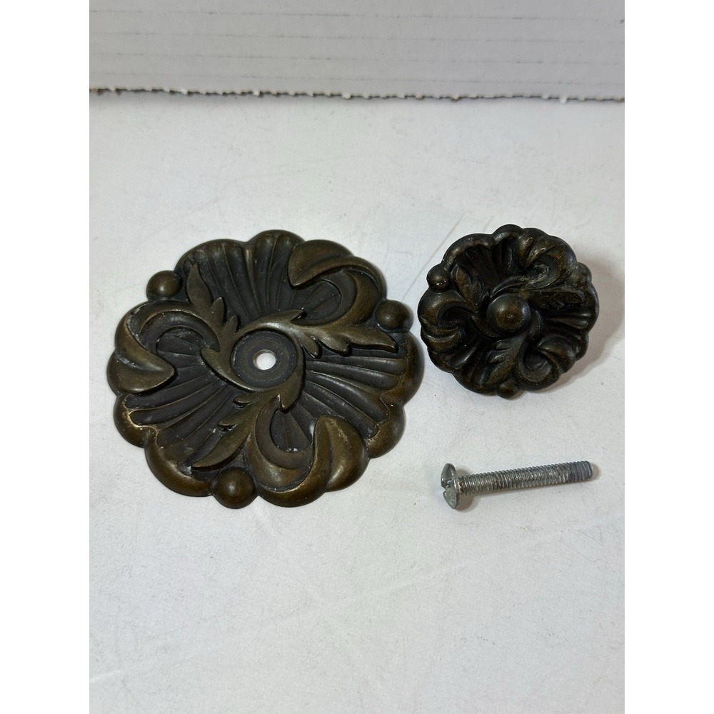 Vintage RDCA 1960s 2 Piece Ornate Floral Drawer Knob Pull